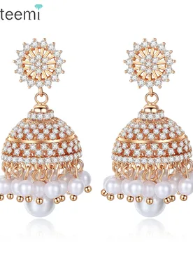 LUOTEEMI Bohemia Style Gold Color Drop Earrings For Women Shin CZ Stone Imitation Pearl India Style Dangle Earring Fashion Gift - Aliexpress - FashionsVida