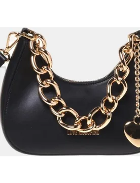 Bolso de mano bandolera liso con detalle metálico de charm y logo dorado en el delantero y asa en forma de cadena - Love Moschino - FashionsVida