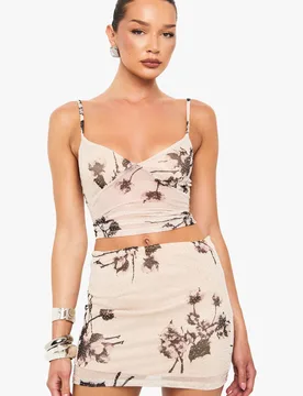 Womens Hot Fix Printed Mesh Lined Flippy A-Line Mini Skirt - Nude - Size 6 Uk - Boohoo - FashionsVida