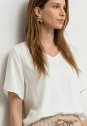 Kurzarm Blusenshirt mit V-Neck female Weiß