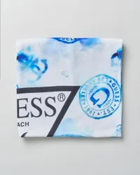 Telo mare azzurro in cotone con stampa logo monogram