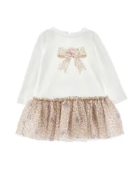 Abito in cotone con gonna in tulle leopardata