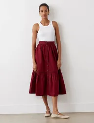 Pure Cotton Midi Tiered Skirt Burgundy female