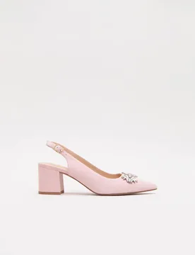 Suede Sparkle Block Heel Slingback Shoes Light Pink female - Phase Eight - FashionsVida