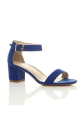 Mid Block Heel Ankle Strap Sandals - Cobalt - Size: 7
