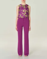 Pantaloni viola straight in cadi con piega stirata fronte e retro