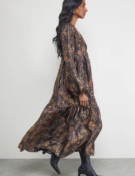 Womens Textured Organza Wrap Tier Smock Midi Dress - Animal - Size 16 Uk - Warehouse - FashionsVida