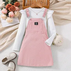 Chica preadolescente Vestido overol con diseño de parche de letra sin camiseta