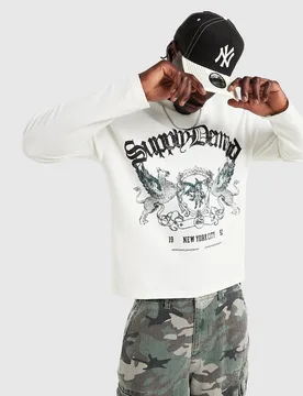 Mens Raptor Long Sleeve T-Shirt - Crema, crema crema Uomo taglia XS - Supply & Demand - FashionsVida