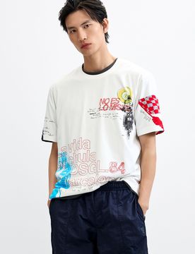 Camiseta estampada gráfica, Hombre, Algodon, Blanco, XS