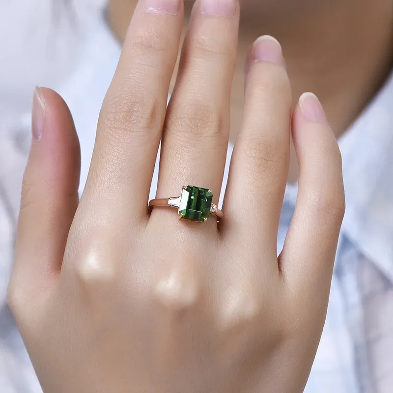 New Elegant Simple 18K Rose Gold Plated Rectangular Emerald Tourmaline Gemstone Open Ring for Women - Aliexpress - FashionsVida