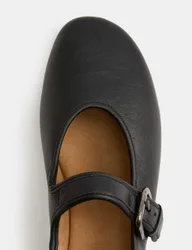 Leather Mary Jane Buckle Flat Ballet Pumps Black female
