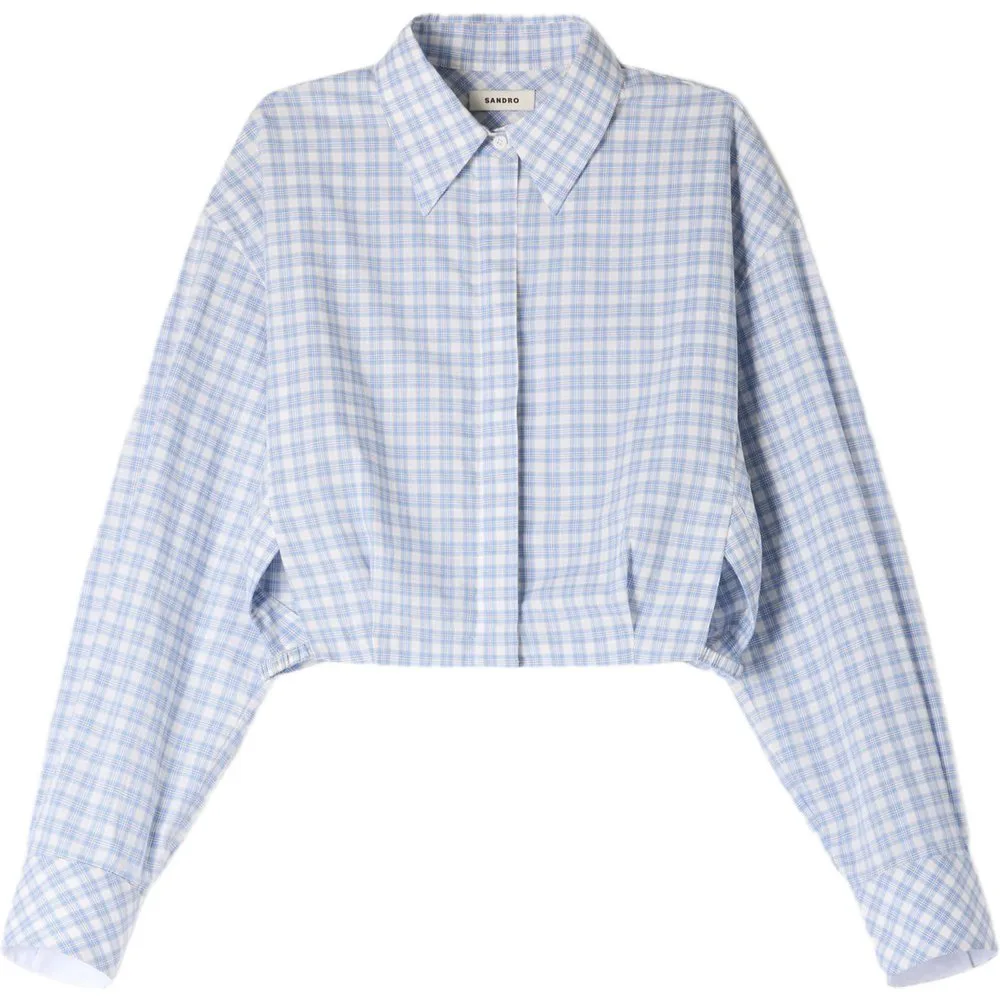 Camisa de mujer 100% algodón corta de cuadros con triángulos calados - sandro - FashionsVida