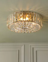 Fernhurst Crystal Flush Ceiling Light Antique Brass