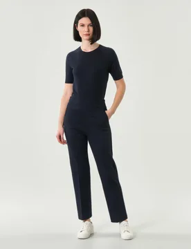 Pantaloni blu MM in viscosa punto Milano con piega stirata sul fronte e retro - Max Mara - FashionsVida