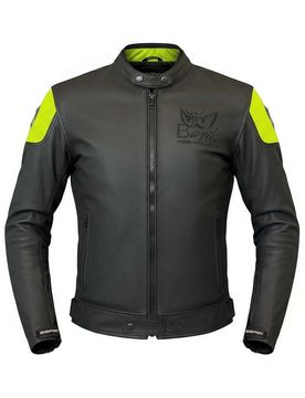 Giubbotto Moto in Pelle LJ-221324-BK Nero Giallo Fluo taglia 56