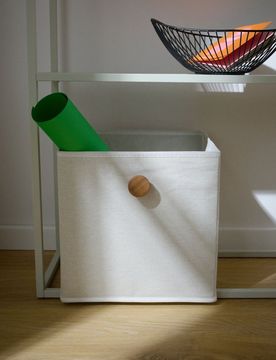 Scatola portaoggetti pieghevole con manico in legno - beige