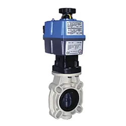 Vanne Papillon Pvc-u 30286 Ø63-75 Ac/dc Avec Joints Toriques Industriels Epdm Actionnement électrique + Bloc De Sécurité Bsr 24-240v