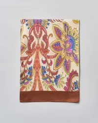 Foulard beige in modal e seta con stampa floreale colorata e bordo coccio