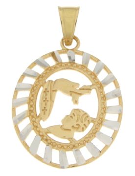 Ciondolo Medaglia Battesimo Oro Giallo Bianco GL100588