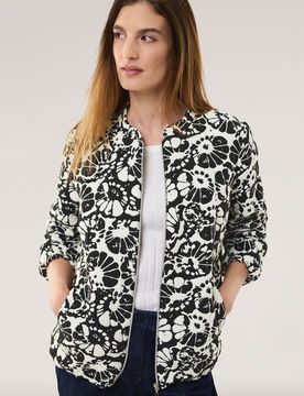 Blouson Blumenjacquard, Kurzgrößen, Farbe Schwarz, 50, edler Jacquard bequeme Baumwollmischung Damen