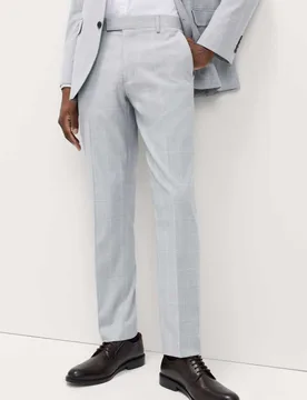 Prince of Wales Check Stretch Suit Trousers Light Grey Mix male - M&S - FashionsVida