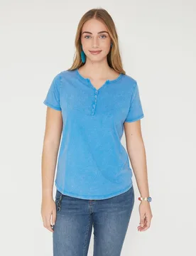 Camiseta de mujer manga corta lavada con fornitura - October - FashionsVida