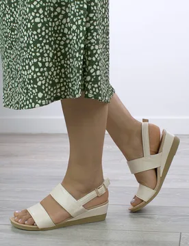 Women's Low Wedge Heel Slingback Sandals in Nude Size: 5 - Nude - Size: 5 - Ajvani - FashionsVida