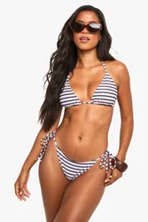Womens Stripe Triangle Bikini Top - Mint - Size 12 Uk
