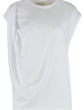 Draped Relaxed Pima Cotton-Blend T-Shirt with Shoulder Gathering