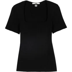 Jersey de mujer de algodón acanalado escote cuadrado