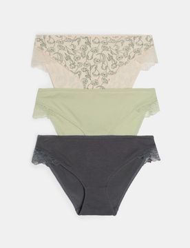 Slip in cotone con pizzo 3 pezzi - multicolor