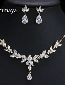 Emmaya Vivid Leaves-shape Dazzling Wedding Costume Accessories CZ Crystal Colorful Gift Earrings And Necklace Jewelry Sets - Aliexpress - FashionsVida