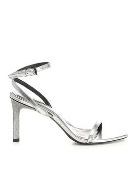 Sandali In Pelle Metallizzata Con Cristalli
