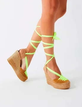 Alpargatas de cuña de mujer con tul flúor - star love - FashionsVida