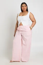 Womens Plus Stripe Drawstring Wide Leg Trouser - Pink - Size 18 Uk