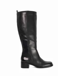 Wide Fit Leather Block Heel Knee High Boots Black female