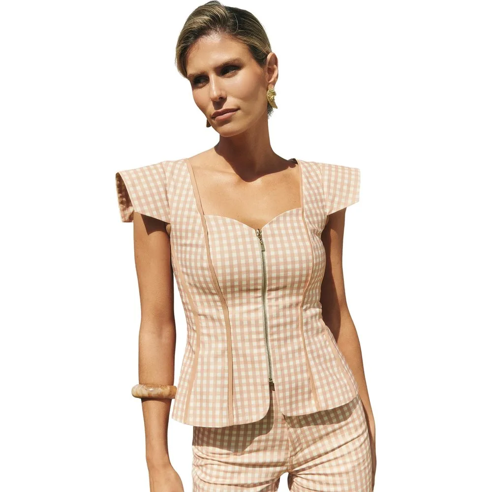 Top de mujer de algodón con estampado de cuadros vichy - MIPHAI - FashionsVida