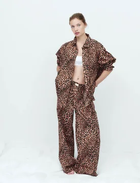 Pure Cotton Poplin Leopard Pyjama Bottoms Brown Mix female - M&S - FashionsVida