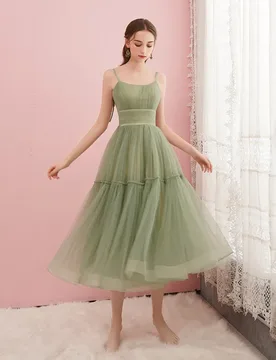 New Sage Short Evening Birthday Dresses Straps Pleats Tulle Tea Length Formal Prom Party Gowns Robe De Soriee Vestidos - Aliexpress - FashionsVida