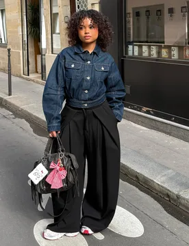 Pantalon Wide Leg Effet Néoprène Stoppers M Noir - Bershka - FashionsVida