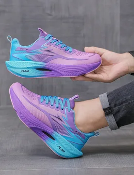Zapatillas de running con tablero de carbono amortiguador de mujeres, zapatillas deportivas casuales competitivas de color degradado, zapatillas depor - Shein - FashionsVida