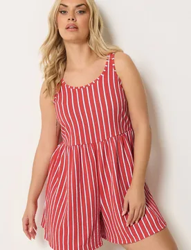 Women's Stripe Textured Playsuit in Red Size: 14 - Red - Size: 14 - Yours - FashionsVida
