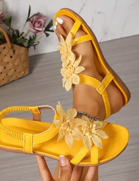 Sandalias elegantes de mujer con decoración floral y punta abierta, estilo cuento de hadas de verano, sandalias ligeras para vacaciones - Shein - FashionsVida