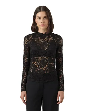 Chemisier à Manches Longues Lacey Lace Top Black XS - Yas - FashionsVida
