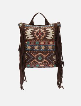 Sac à dos Vana en jacquard avec franges et détails métalliques