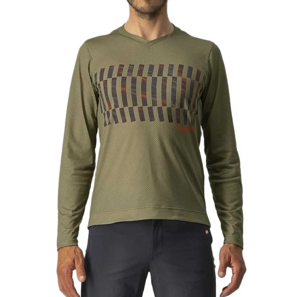 Maglietta A Maniche Lunghe Trail Tech Green Olive / Grey / Orange - Castelli - FashionsVida