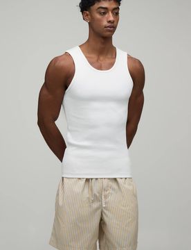 Herren Geripptes Muskelbetontes Trägershirt & Weite Freizeit-Shorts Set Yellow Größe XL