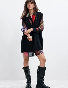 Vestido Manga Larga M. C. Lacroix, Mujer, Poliester, Negro, XS