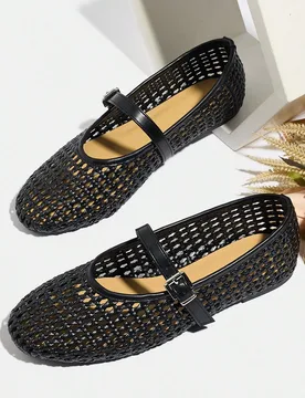 Zapatos de mujer talla grande tipo Mary Jane, 2026 Nuevos zapatos de verano versátiles, transpirables, con correa tejida, casuales, para exteriores, - Shein - FashionsVida